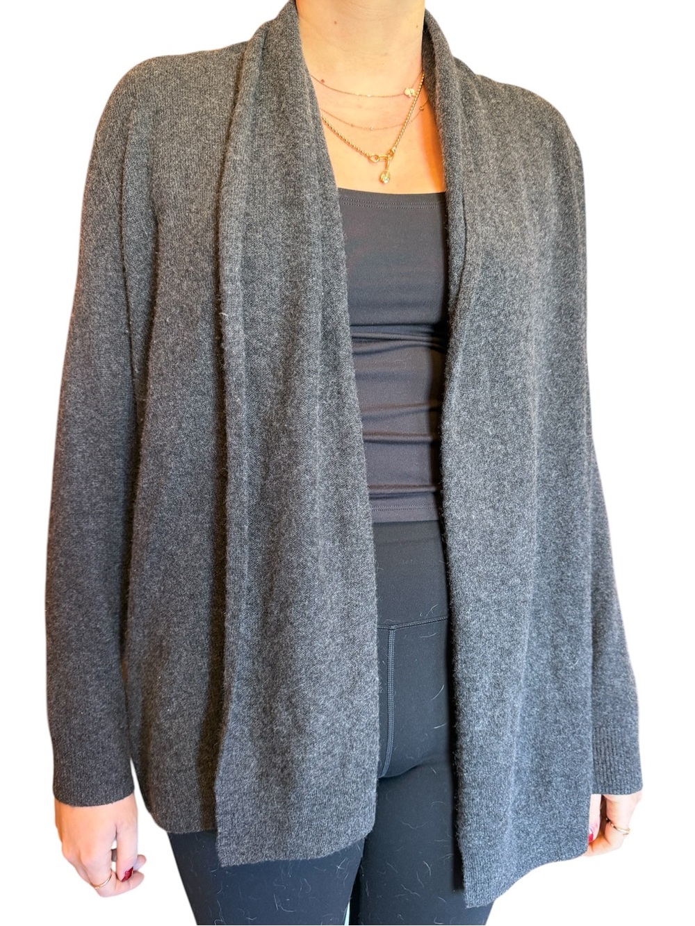 C by Bloomingdale’s Cashmere Shawl Collar Open Cardigan Sz Large Gray